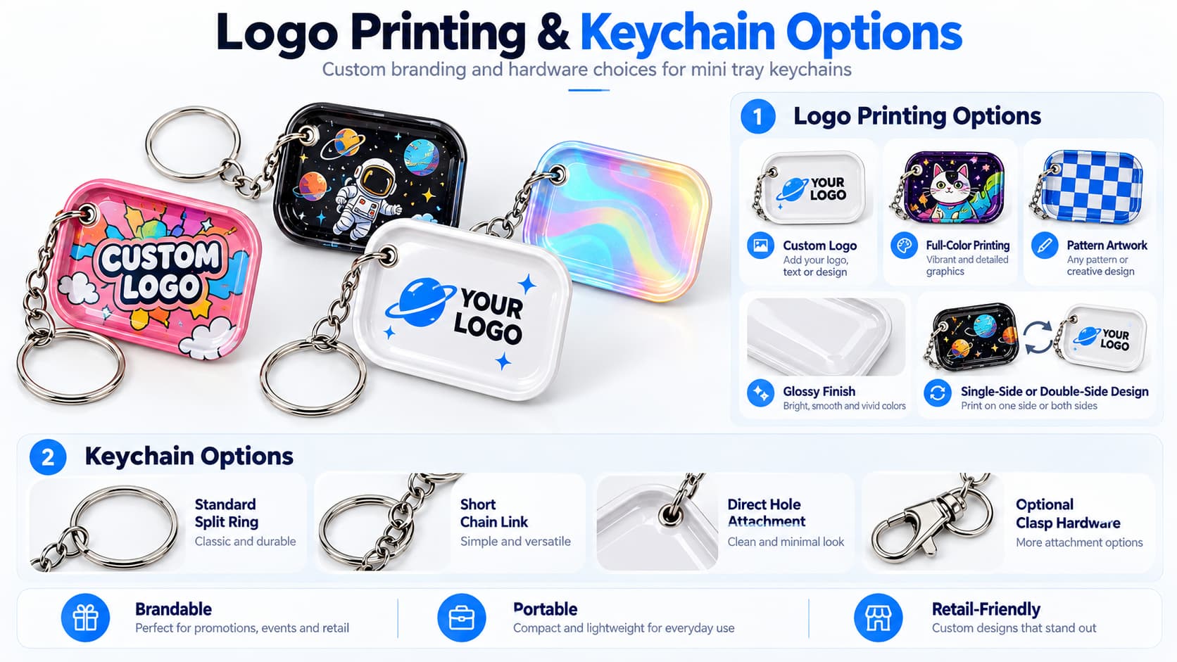 custom tiny tray keychain Holographic logo